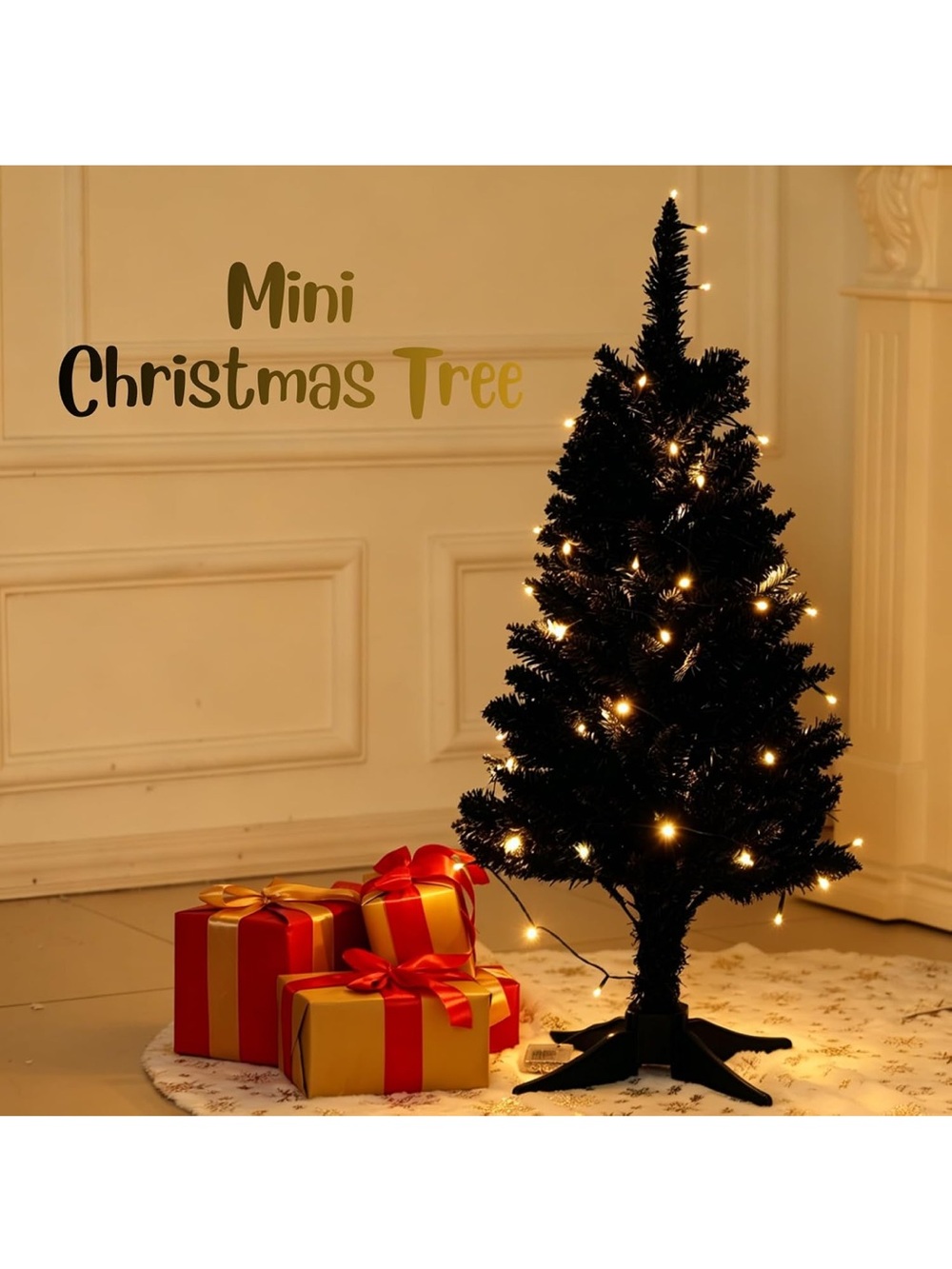 3feet Mini Black Christmas Tree with Warm White Lights - Unbranded
